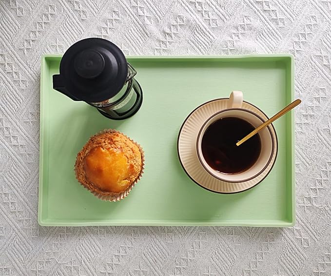 Green Serving Tray (15 x 10.6 inch), Laegr Tray for Serving Accessory, Spa, Coffee, Drinks, Tea, Bar, Party, Seasoning, Perfume and Display Use.