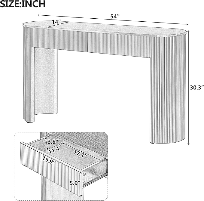 Modern Fluted Console Table 54-Inch Oval Entry Sofa Table with Storage Drawers for Living Room Entryway Hallway Furniture, Black