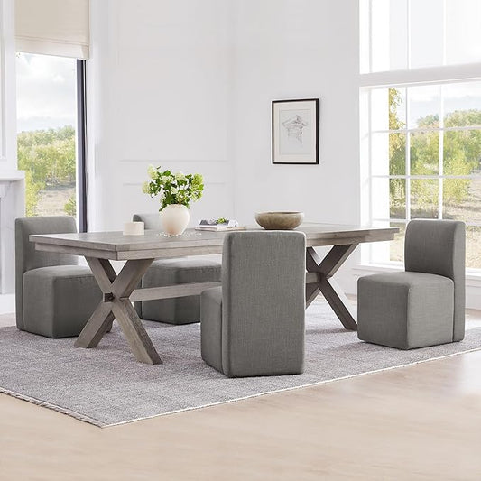 CHITA Dining Chairs with Casters Set of 4, FSC Certified Upholstered Armless Modern Rolling Dining Chairs with Rollers for Bedroom Reading Room Living Room, Grey