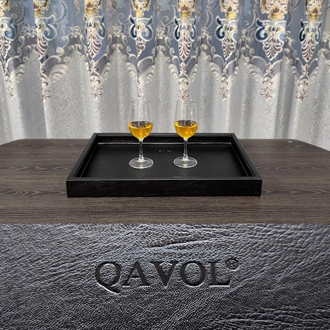 20 * 14 inches High-End Light Luxury Leather Rectangle Oversized Service Tray for Ottoman Tray, Coffee, Food, Family Dinner, Picnic, Party Essentials (Black, 20 * 14 inch)