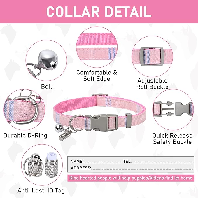 GAMUDA Small Dog Harness Collar and Leash Set, Step in No Chock No Pull Soft Mesh Adjustable Dog Vest Harnesses Plaid Reflective for Dogs Puppy Cats Kitten Rabbit (Pink, XXXS)