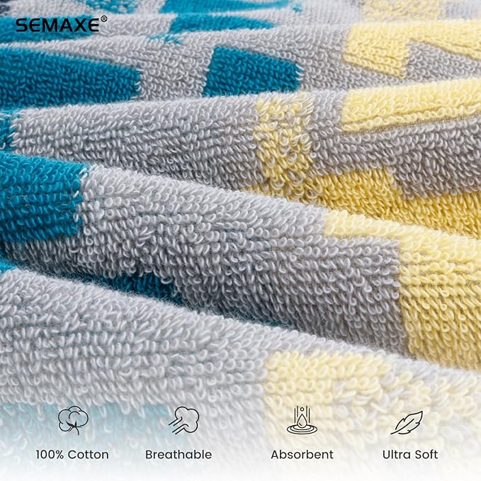 SEMAXE Hand Towels for Bathroom, 100% Cotton Towels with Hanging Loops, Soft and Absorbent, 4 Pack Hand Towel Set for Gym, Shower, Hotel and Spa, Decorative Checkered Towel