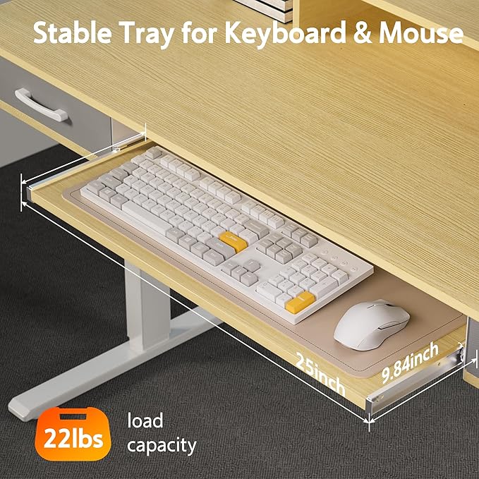 63 Inches Electric Standing Desk with Keyboard Tray, Height Adjustable Sit to Stand Table with 2 Drawers, Ergonomic Home Office Desk with Storage Shelf, Computer Table, Oak