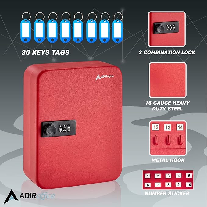 AdirOffice Steel Combination Lock Keys Cabinet Security Storage Box Organizer Holder Locked Key Box Wall Mount 30 Slots