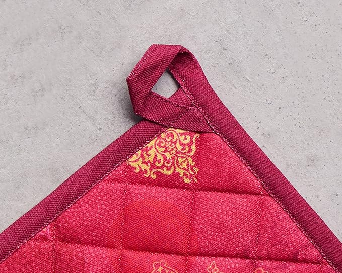 Maison d' Hermine Pot Holders 100% Cotton Heat Resistant Potholders 8" x 8" Hot Pads with Loop for Thanksgiving Christmas Decorations BBQ Cooking Baking Handling Hot Pans (Pack of 1, Versailles)