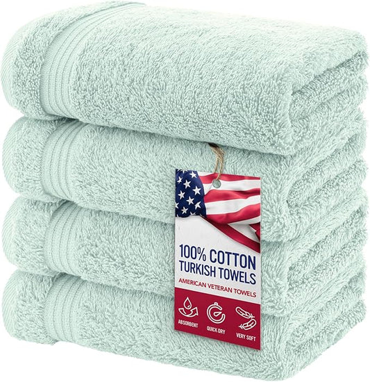 American Veteran Towel, Hand Towels for Bathroom Set of 4, 100% Cotton Turkish Hand Towel Sets, Soft Hand Face Towels, Mint Green Hand Towels
