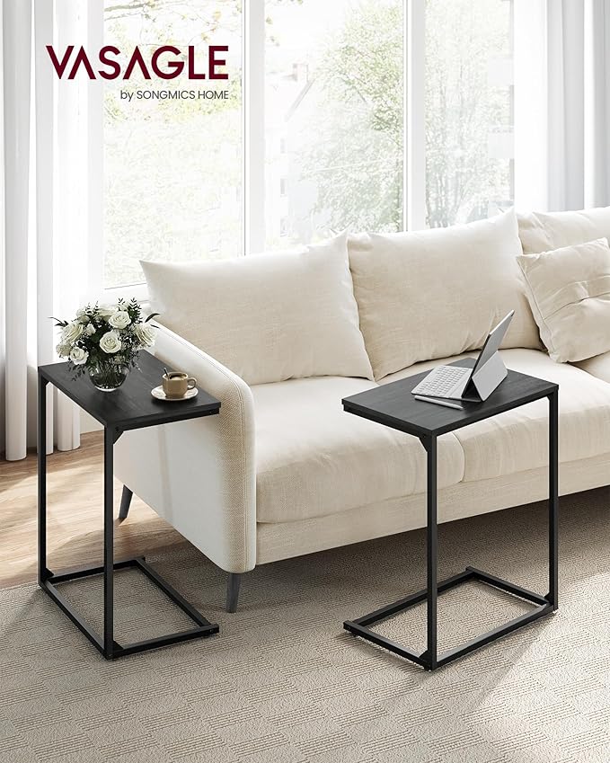 VASAGLE C Shape End Table, Small Coffee Table For Couch Or Sofa, Industrial Side Table In Living Room, Bedroom, 13.8 x 21.7 x 26 Inches, Ebony Black ULNT052B56