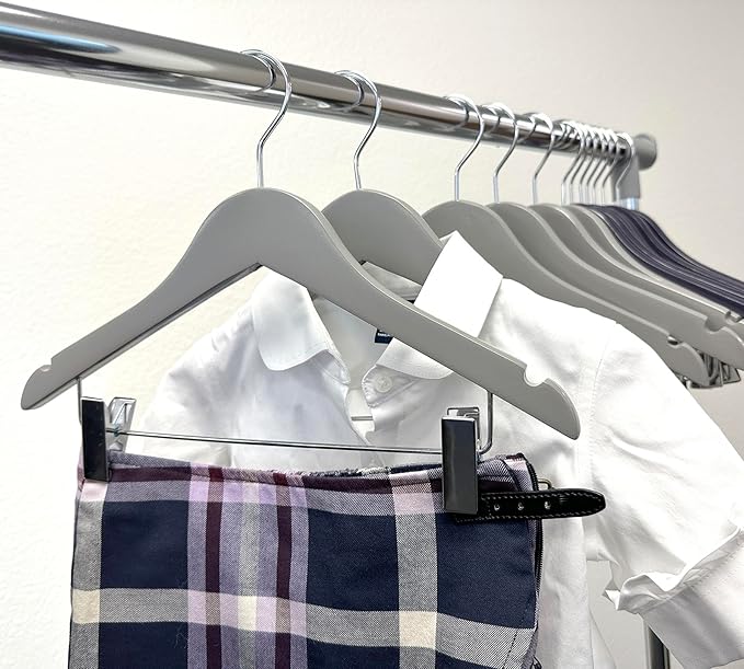 Kids Hangers with Metal Clips Pant Bar 4T-10 (Paloma Grey)