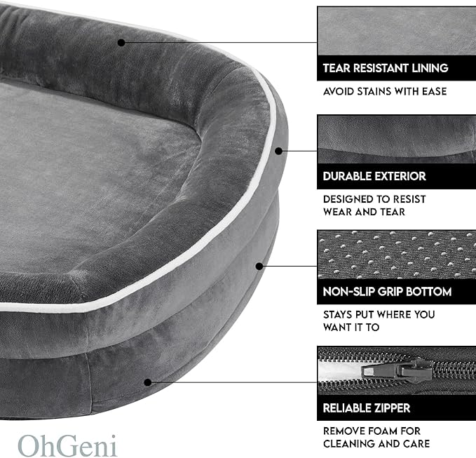OhGeni Orthopedic Dog Couch Pet Sofa Medium Sized Cat Beds with Comfort Foam Support, Soft Comfortable Fabric, Machine Washable Waterproof Removable Cover, 28-Inch (Gray)