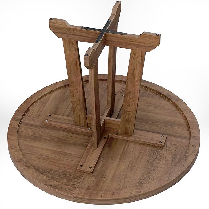 GarveeHome Round Dining Table for 4,Kitchen Dining Room Circle Dinner Pedestal Table,Space Saving Wood Kitchen & Dining Room Furniture,Brown 47-inch Diameter