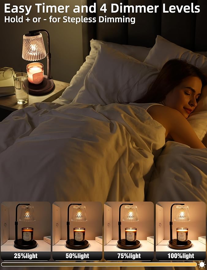 Candle Warmer Lamp with Timer Dimmable - Adjustable Electric Wax Melt Warmer Large Scented Jar Candles Lights, Birthday Gifts for Women, House Warming Gifts New Home Living Room Vintage Decor, Black