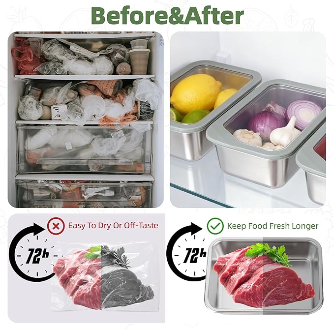 Meal Prep Containers, 3Pack 40oz/1200ml Glass Food Storage Containers with Leak Proof Airtight Lids, Stainless Steel Bento Lunch Boxes, Kitchen Storage for Oven, Freezer, Dishwasher (Set of B)