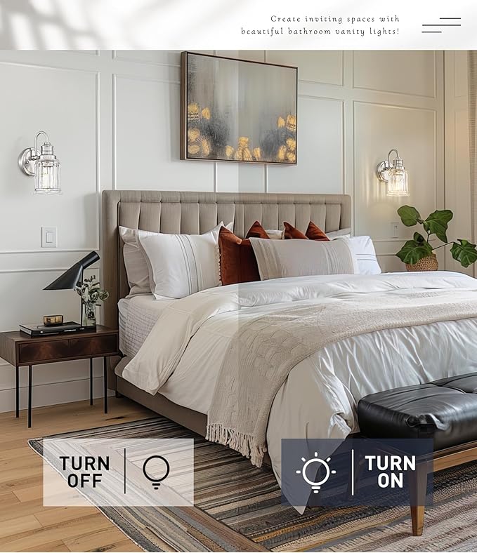 Brushed Nickel Wall Sconce, HWH Modern Sconce Wall Lighting Vanity Sconce Lights for Bathroom, 1-Light Wall Sconce with Bell-Shaped Fluted Glass, 5HZG106B BN