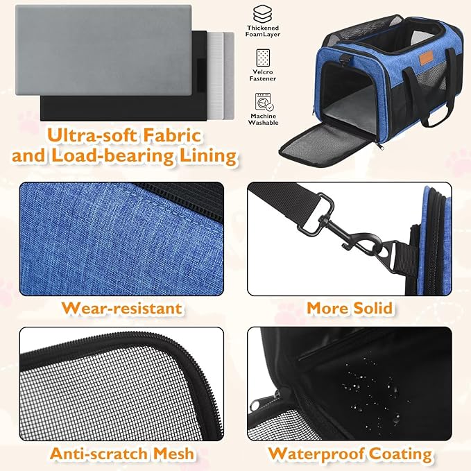 PETUX Pet Carrier Airline Approved - 17"x11"x9.5" Soft Cat Travel Carrier for Small Cats up to 12 lb - Top Open Portable Breathable TSA Approved Pet Carrier in Cabin for Travel and Vet Visit - Blue