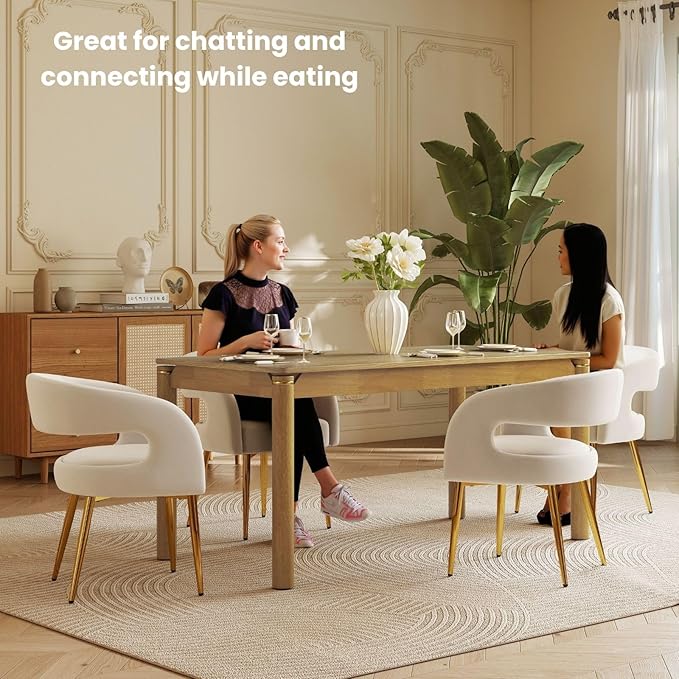 63" Dining Table for 4-6 People, Modern Farmhouse Rectangular Kitchen Table with Solid Wood Legs & Gold Trim, Large Long Dining Room Table for Living Room, Natural (Table Only)