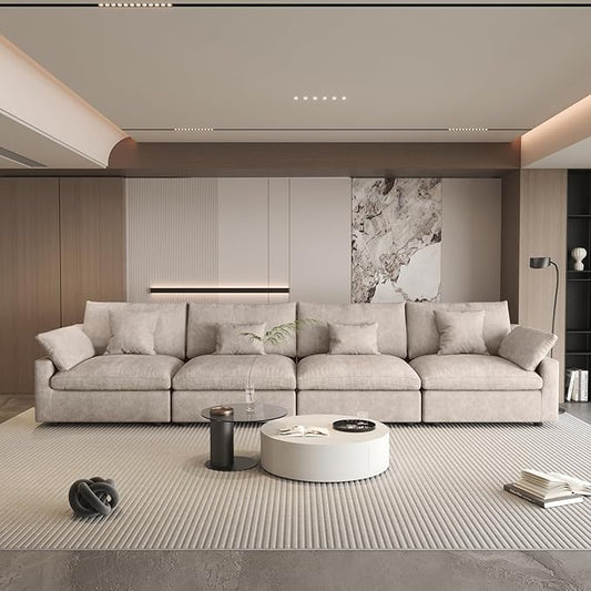 WJShome 160" Cloud Couch Sectional for Living Room, Down Filled Modular Sectional Sofa,4 Seater Convertible Couch, Sofa Covers Washable&Replaceable,Khkai