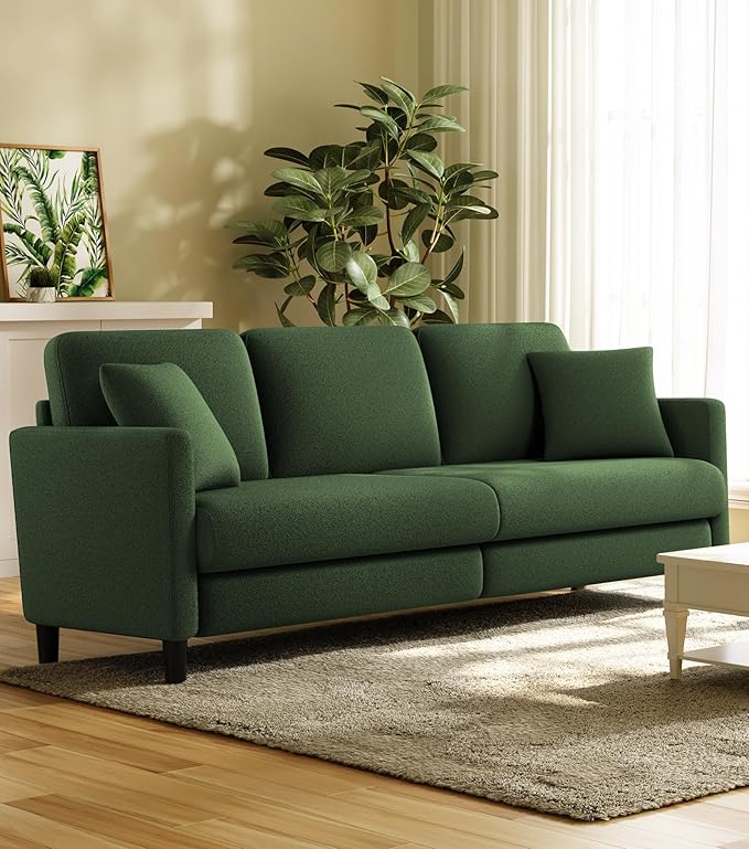 83" Couches for Living Room, Comfy Sofas for Living Room, Teddy Sofa Couch, Tool-Free Setup Loveseat Sofa, All-Wood Love Seat Couches, Small Couch 2 Pillows Included, Green