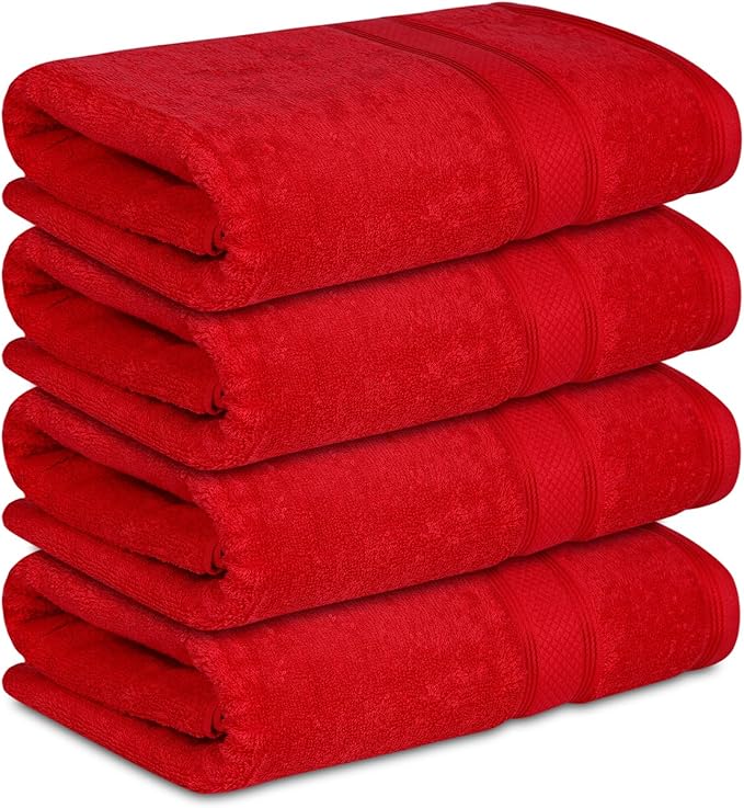 Casa Lino Red Bath Towels Set of 4 (54" x 27") - Large Bathroom Towel Set - 100% Cotton Towels for Bathroom - Highly Absorbent & Quick Dry Bath Towel Multipack - New Apartment Essentials