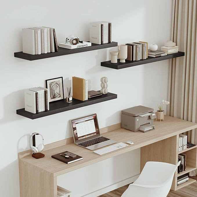 Vivelove Single Floating Shelves 48 Inches, 48 x 10 inch Deep x 1.8 in Thick, Long Wall Shelves Heavy Duty 80 lbs for Bedroom, Living Room, Kitchen, Office, Modern Shelf Book Home Decor, Black