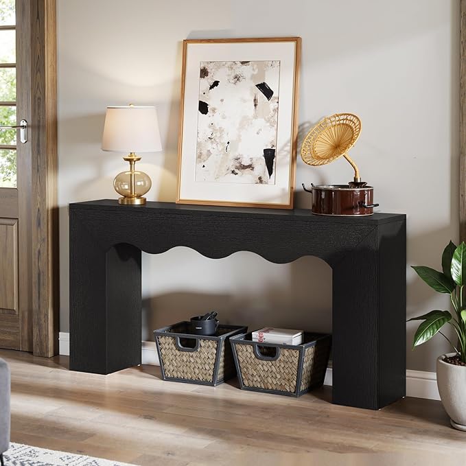 Tribesigns 63" Farmhouse Console Table, Wooden Couch Table Behind Sofa with Storage, Long Entryway Sofa Station, Narrow Console Stand with Base, Hallway Stand for Entryway, Living Room (1, Black)