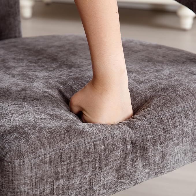 Modern Chenille Barrel Dining Chair Upholstered Fabric Dining Room Chair with Arm Comfy Accent Side Chair for Kitchen/Living Room/Reception, Charcoal Black, 1 PC