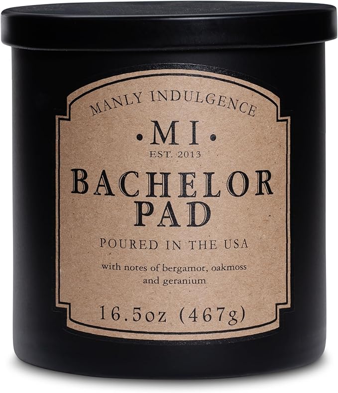 Manly Indulgence Bachelor Pad Scented Candles for Men, 16.5 oz Single Wick, Premium Soy Blend Wax, 60H Burn, Candles for Home Scented – Made in The USA