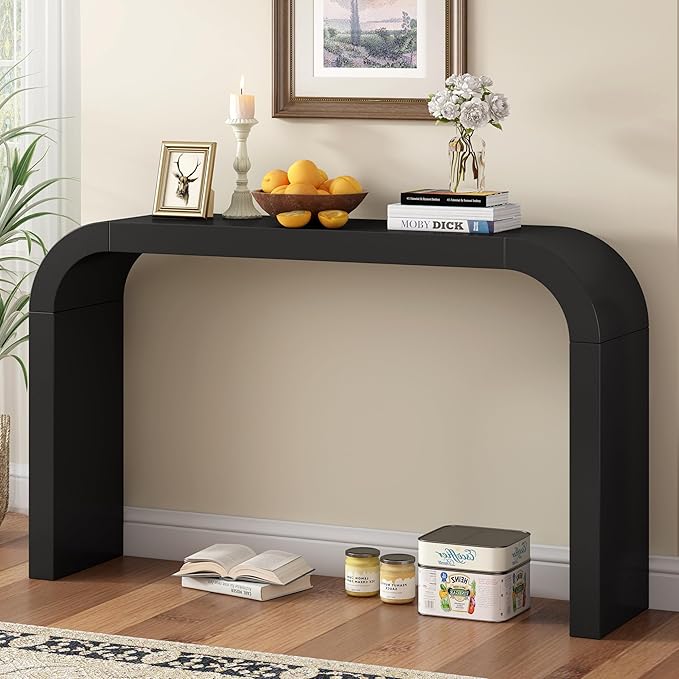 Modern Curved Console Table 52-Inch Narrow Entryway Sofa Table for Living Room Entrance Hallway Furniture, Black