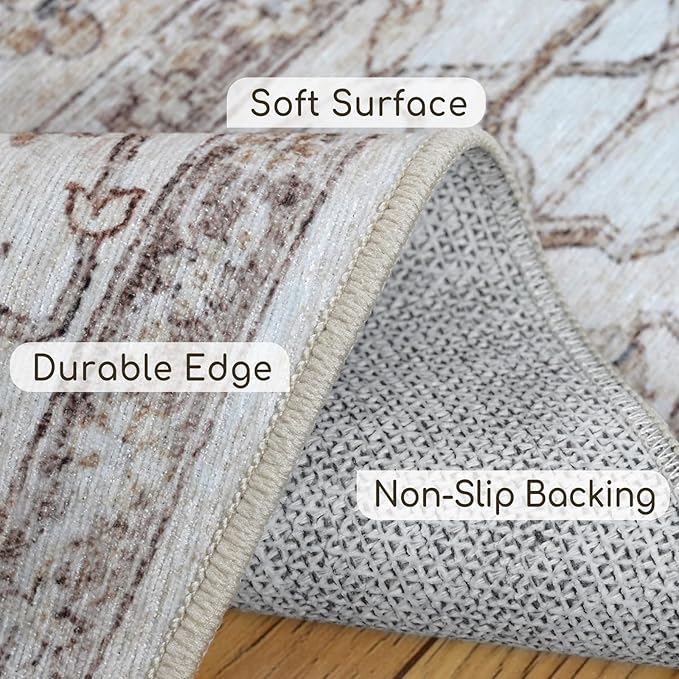 5'x7' Machine Washable Abstract Design Area Rug Machine Washable Area Rugs 5X7, Non Slip, Stain Resistant, Home Decor Living Room Area Rugs 5x7 (Beige Cream 5x7)…