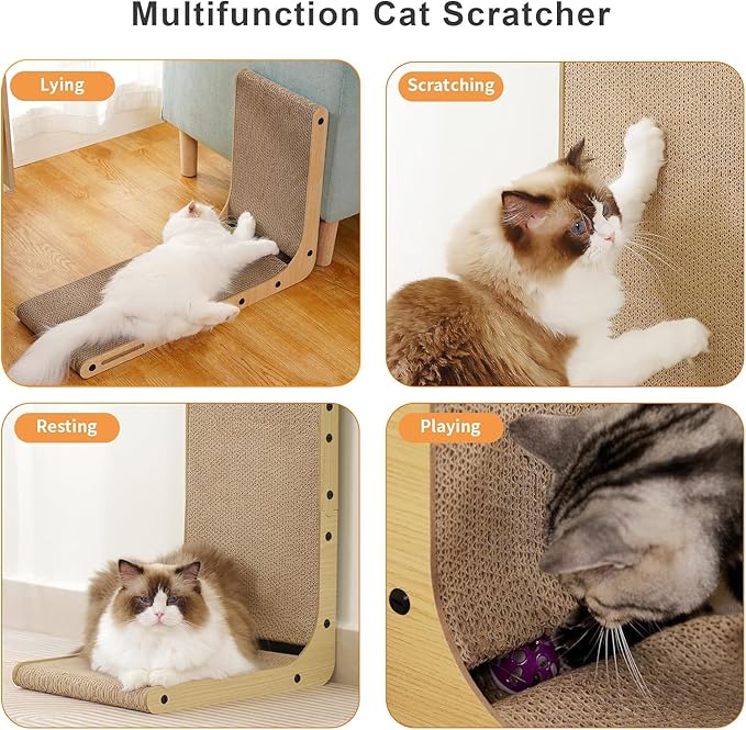 L Shape Cat Scratcher, 23.6 Inch Cat Scratchers for Indoor Cats, Protecting Furniture Cat Scratch Pad, Cardboard Cat Scratching with Ball Toy