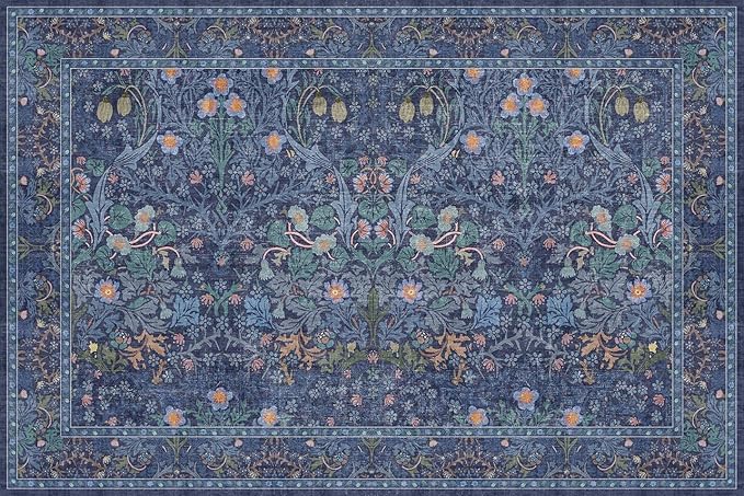 Navy Blue Washable 2x3 Entry Rug - Small Front Door Mats Indoor, Non-Slip Boho Bathroom Rugs, Vintage Dark Decor for Kitchen, Entryway