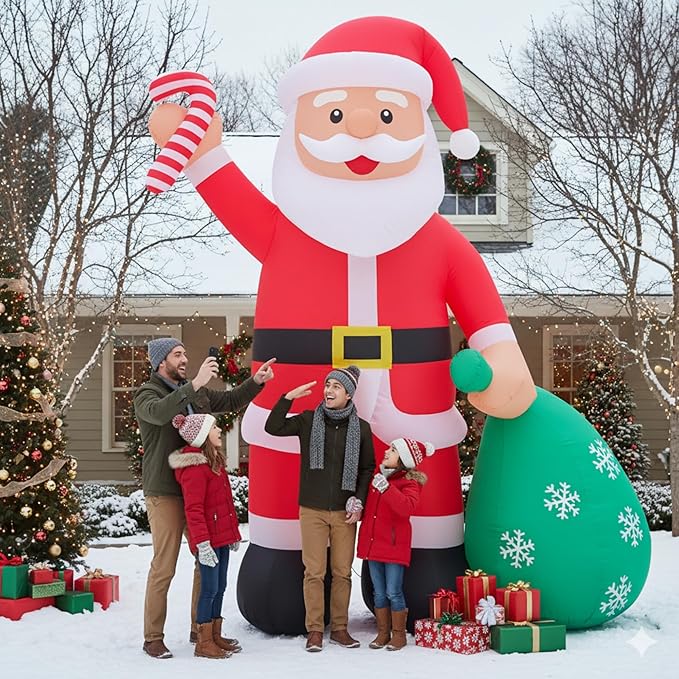 12ft Giant Santa with Gift Bag Christmas Inflatable Yard Decor Build-in LED Outdoor Blow up Christmas Decorations for Yard/Lawn/Garden (12ft Santa)