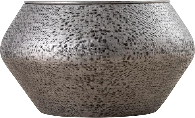 Albany Living Modern Cylindrical Aluminum Hammered Embossed Texturing, Metal Drum Coffee Table with Removable Lid for Storage,Fully Assembled, for The Living Room and Bedroom, Gray