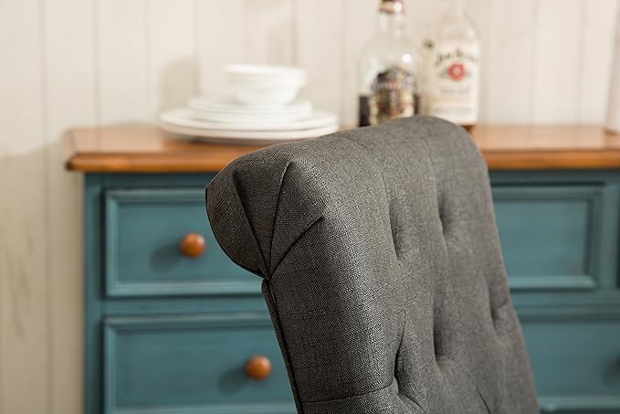 Roundhill Furniture Habit Solid Wood Tufted Parsons Charcoal Dining Chair, Set of 2