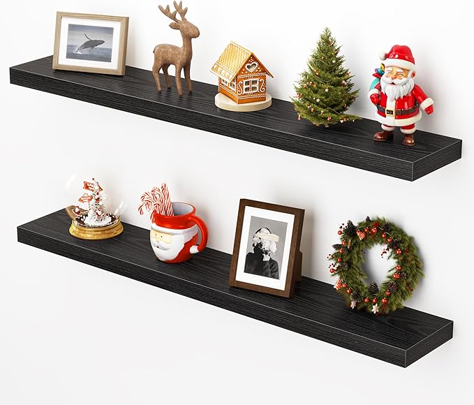 Heimlove Floating Shelves for Wall 40 Inch,Mounted Storage & Display Hanging Shelf with Invisible Brackets,for Bedroom,Living Room,Kitchen,Office,Set of 2,Black