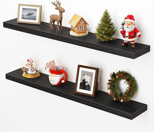 Heimlove Floating Shelves for Wall 40 Inch,Mounted Storage & Display Hanging Shelf with Invisible Brackets,for Bedroom,Living Room,Kitchen,Office,Set of 2,Black