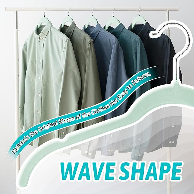 Velvet Hangers 50 Pack – Slim Non-Slip Flocked Hangers with Notches, Space-Saving Closet Organizer for Dresses, Blouses, Coats(Green)