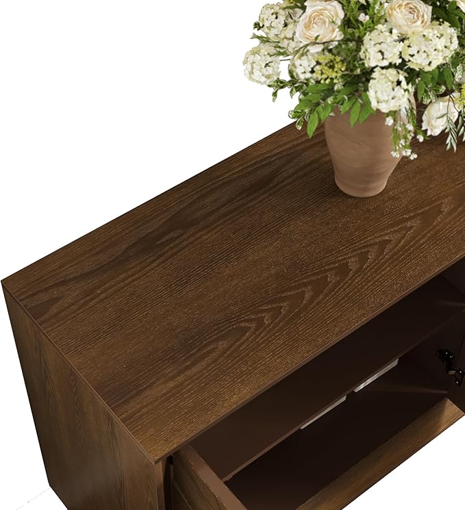 60'' Rustic Large Sideboard with 4 Doors and Adjustable Shelves, Heavy-Duty Antique Wood Entryway Console Table TV Stand for Living Room Dining Room (Antique Brown-10.2)