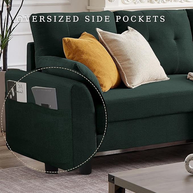 102" L-Shape Sofa Couch, Couch with Ottoman Coffee Table, 4 Seat Modern Sofa with Removable Cover for Apartment and Living Room, Green