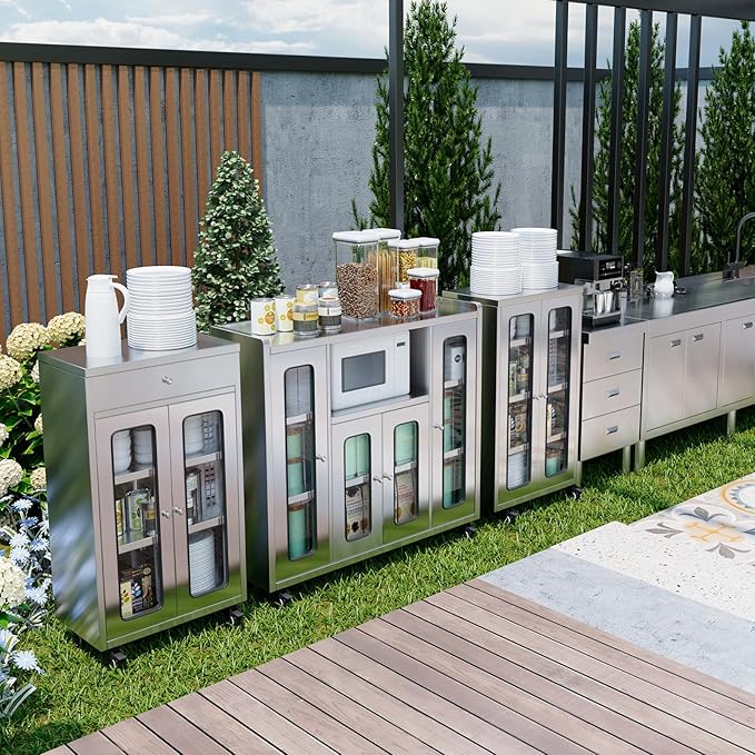 ZZV Stainless Steel Storage Cabinet with 1 Drawer, Rolling Kitchen Cabinet with Wheels, Heavy Duty Floor Cabinet for Kitchen, Garage, Restaurant, Outdoor, No Assembly Needed, D15.75 x W23.62 x H41.74