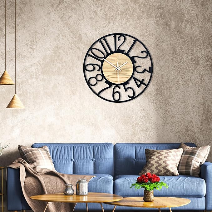 16inch/40cm Wall Clocks Battery Operated,Wall Clocks for Living Room Decor,Large Wall Clock for Classroom,Bathroom,Bedroom,Office (Wooden Arabic Numerals, 16 inches)