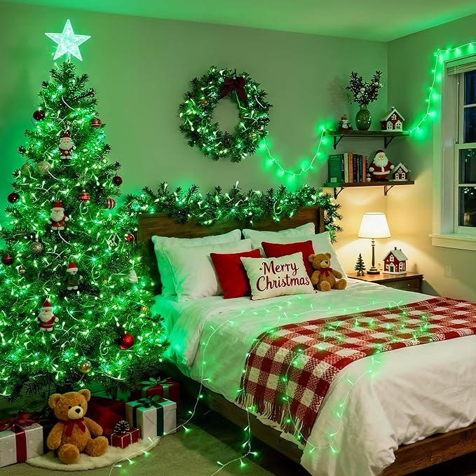 JMEXSUSS Green Christmas Lights Clear Wire, 66ft 200 LED Green Lights for Christmas Decor, Connectable Evergreen String Light Indoor Outdoor for Christmas Tree Home Garden Xmas Decorations