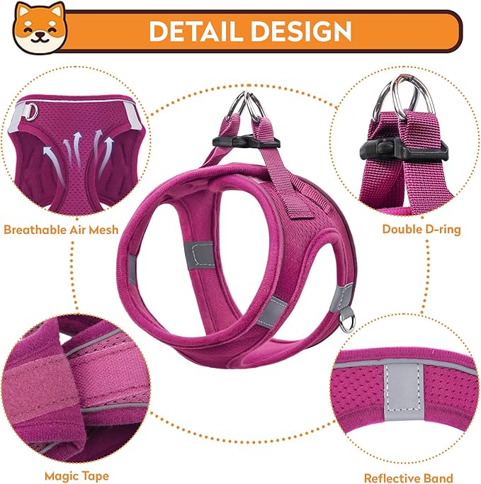 Dog Harness with Leash Set, No-Pull Step-in Reflective Pet Harness with 1 Leash Clips, Adjustable Soft Padded Easy Walk Dog Vest for Small Medium Large Dogs, Cats(Rose Red, XXXSmall)