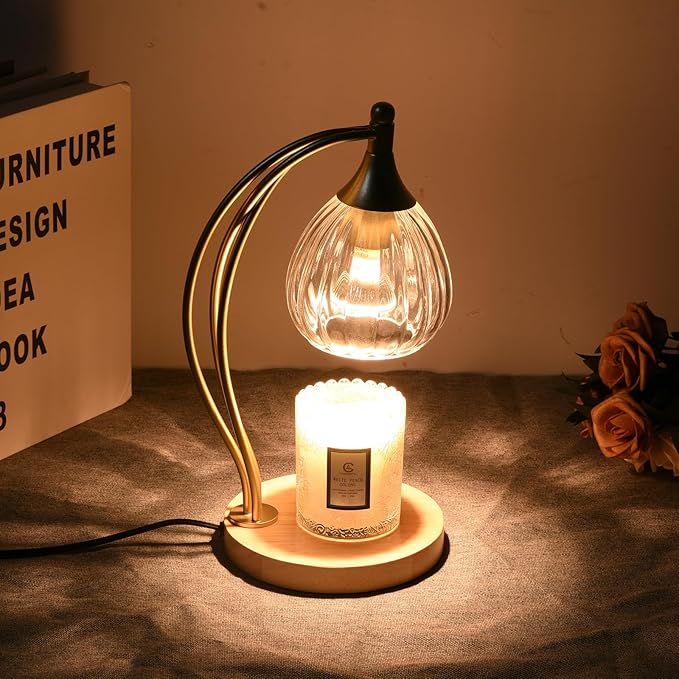 Candle Warmer Lamp with Timer - Dimmable Candle Warmer for Jar Candles-Electric Candles Warmers Light Birthday Gifts for Women Mom House Warming Gifts New Home Decor Gold and Transparent 2 Bulb