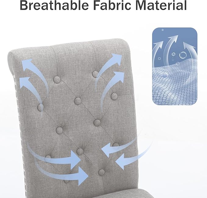 Westice Dining Room Chairs Set of 6 Upholstered Fabric Kitchen Chairs Dining Room Side Chair with Nailhead Trim and Rubber Wood Legs for Small Space Apartment, Light Gray