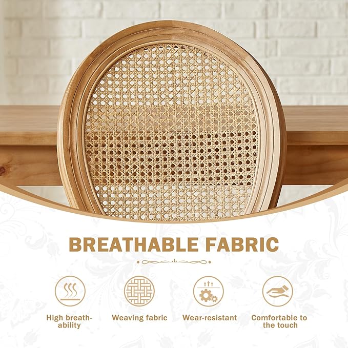 Nrizc Farmhouse Fabric Dining Room Chairs Set of 6, French Chairs with Round Back, Rattan Dining Chair, Oval Side Chair for Dining Room/Kitchen/Restaurant