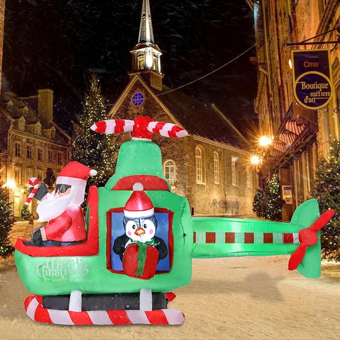 Bshine Christmas Inflatable Outdoor Decorations, 6.4FT Santa Claus Flying Airplane Sign, Blower Up with LED Lighted Holiday Christmas Yard Decorations for Outdoor Indoor Home Garden Lawn Decor