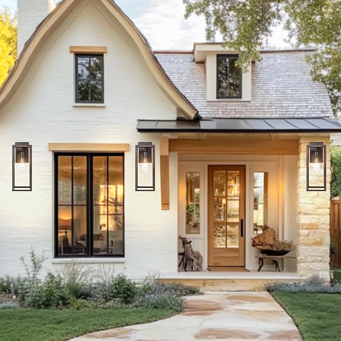 Bestshared Outdoor Wall Sconce Lights,Exterior Wall Lighting Fixtures with Clear Glass, Anti-Rust Vintage Outside Lantern Lamp for House Front Porch Doorway Patio(Rusted,15 Inch Height-2PACK)