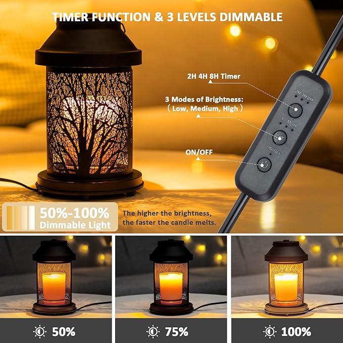 Candle Warmer Lamp - Candle Jars Warmer with Timer & Dimming Function, Electric Candle Lamp for Home Fragrance and Home Décor, Bedside Lamp, Gifts for Women Mom (2 Bulbs Included)
