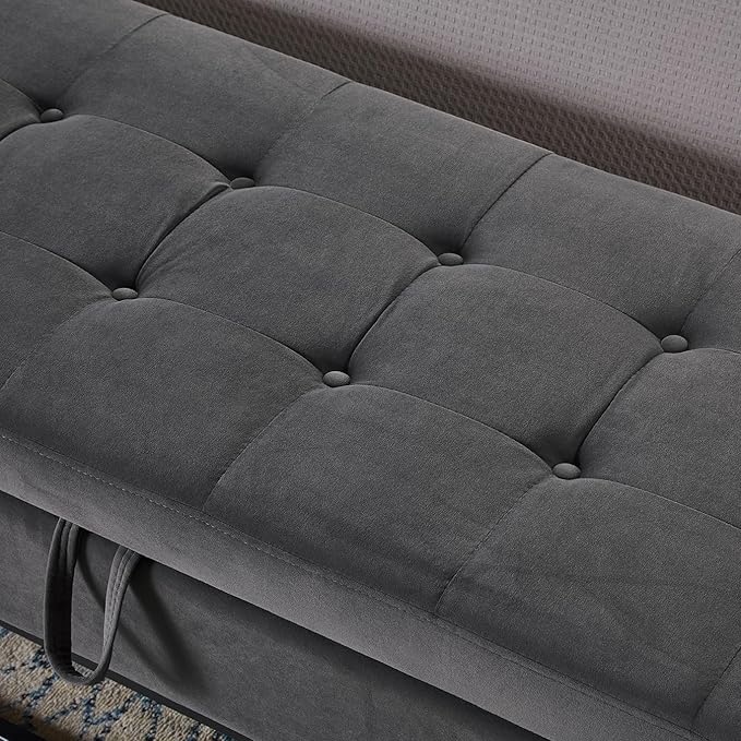 mikibama Velvet Storage Bench,58.6" Long Ottoman with Storage for Living Room,Tufted Storage Benches for Bedroom End of Bed,Entryway,Rectangle Window Seating Bench with Storage. (Velvet Grey)