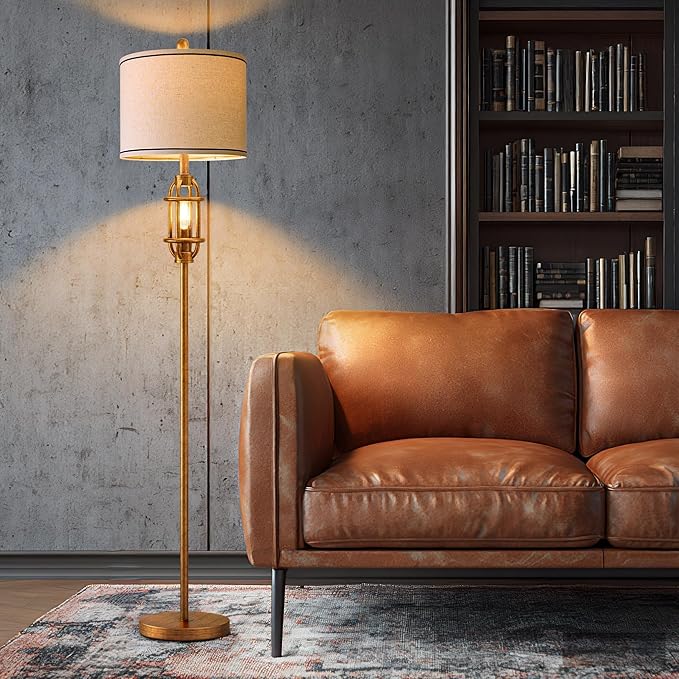 62.5" Floor Lamp for Living Room Industrial Gold Standing Tall Lamps for Bedroom Mid Century Modern Corner Floor Lamps for Office Nursery Reading Light Room Lamp, Bulbs Included